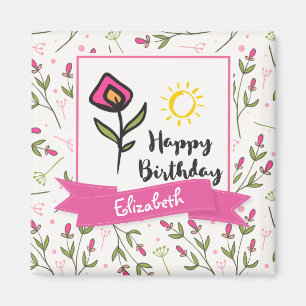 Imán Cumpleaños feliz - Flores silvestres de Bonito y S