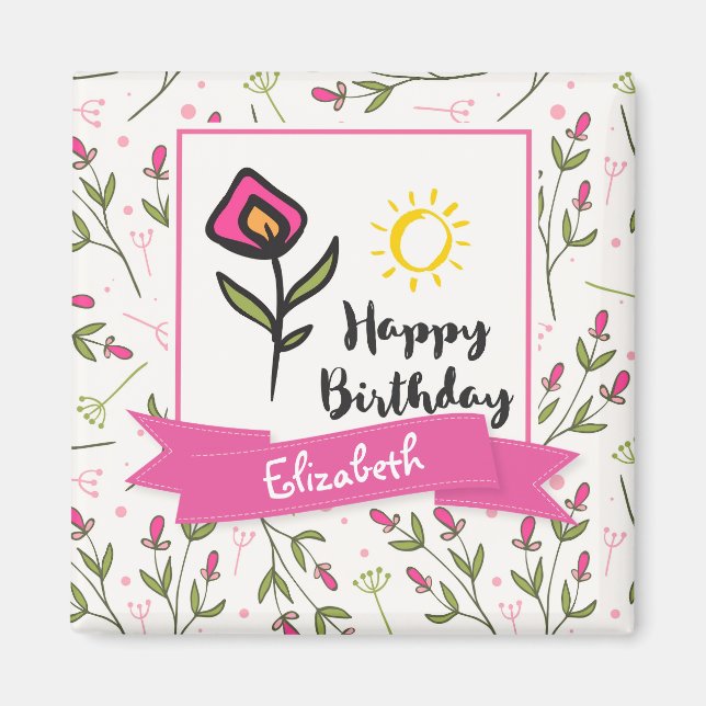 Imán Cumpleaños feliz - Flores silvestres de Bonito y S (Frente)