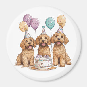 Imán Cumpleaños Goldendoodle Dogs Pastel de cumpleaños