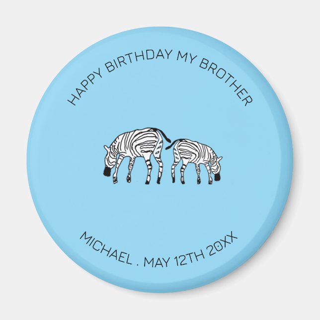 Imán Cumpleaños hermano, lindo y feliz zebras kenianas (Frente)