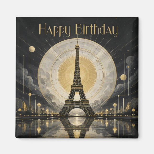 Imán Cumpleaños París Torre Eiffel Deco Dorado (Frente)
