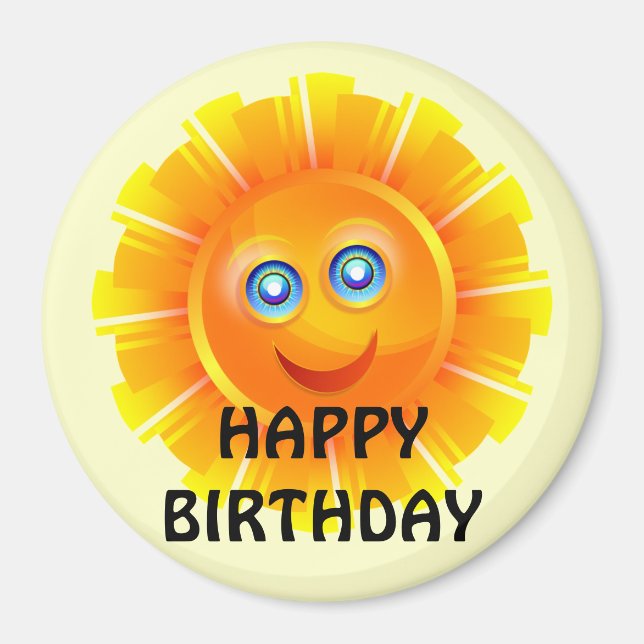 Imán CUMPLEAÑOS: Pegatina de cumpleaños de sol (Frente)