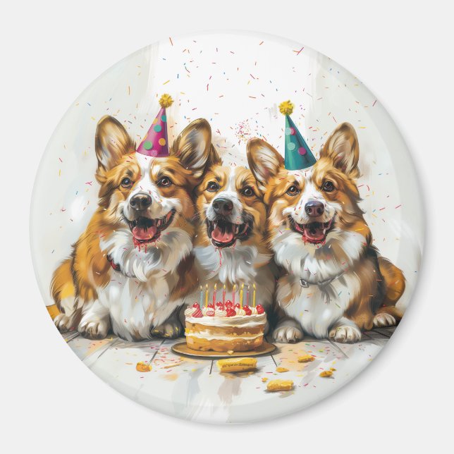 Imán Cumpleaños Pembroke Welsh Corgi Dogs (Frente)