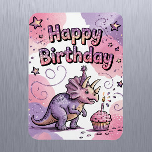 Imán Cumpleaños personalizado de dinosaurio para niñas 
