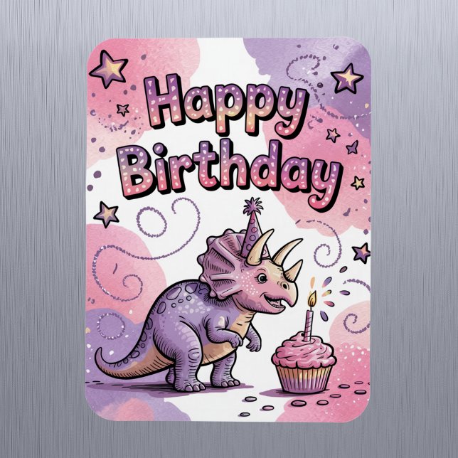 Imán Cumpleaños personalizado de dinosaurio para niñas  (Subido por el creador)