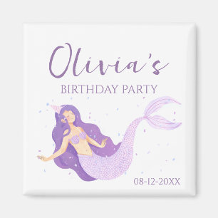 Imán Cumpleaños personalizado de las sirenas moradas