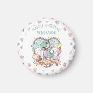 Imán Cumpleaños personalizado de Little Hearts Dino