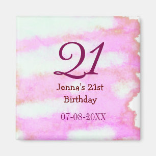 Imán Cumpleaños simple nombre fecha verde pastel rosa 2