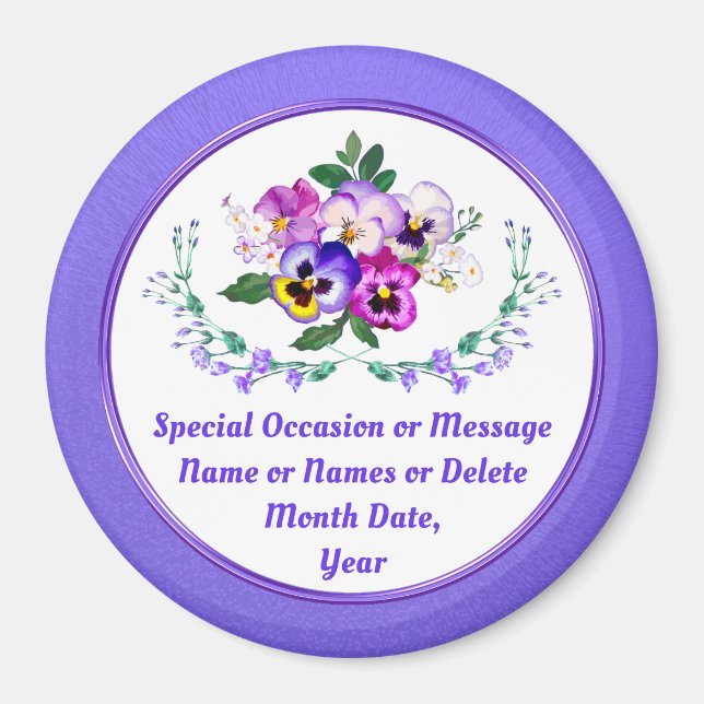 Imán Cumpleaños Temática De Flores, Pansy, Magnetanes F (Frente)