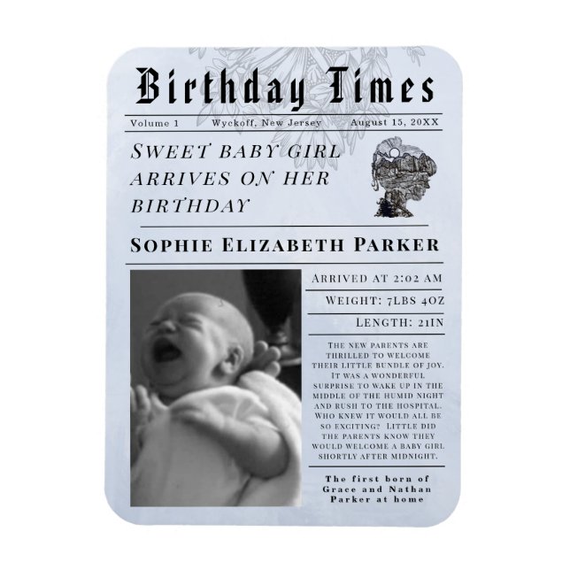 Imán Cumpleaños Times Recién Nacido Nacimiento (Vertical)