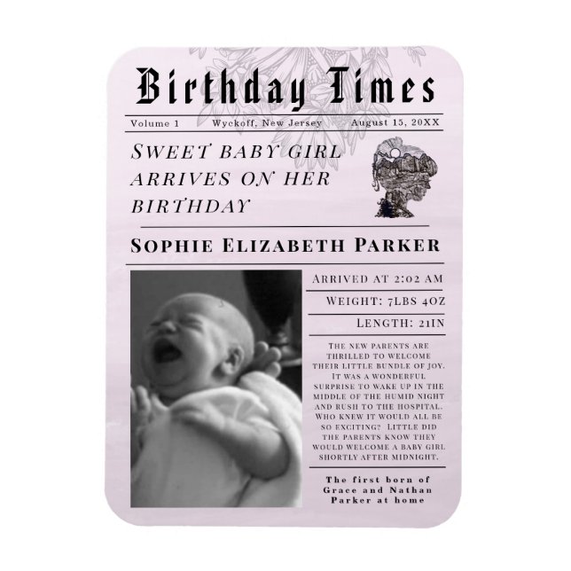 Imán Cumpleaños Times Recién Nacido Nacimiento (Vertical)