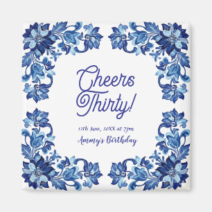 Imán Cumpleaños treinta felicitaciones borde floral azu