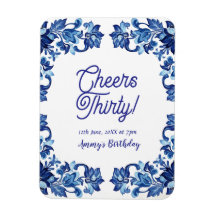 Cumpleaños treinta felicitaciones borde floral azu