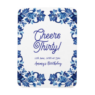 Imán Cumpleaños treinta felicitaciones borde floral azu