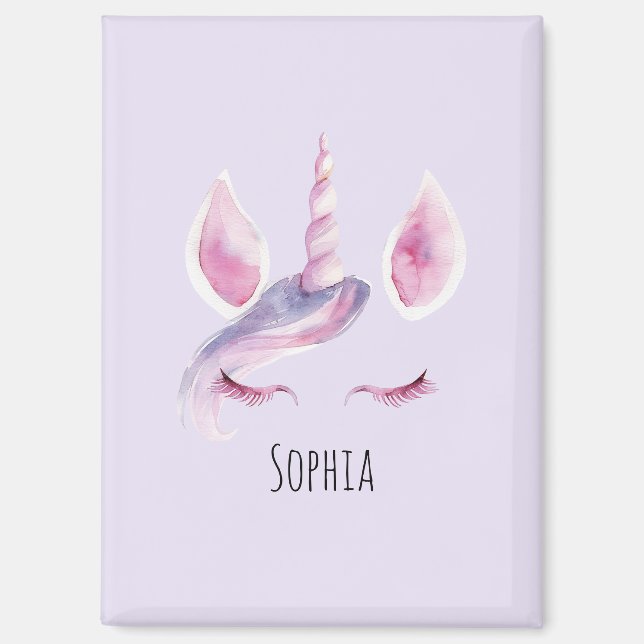 Imán Cumpleaños Unicornio Purpura Rosa (Anverso)