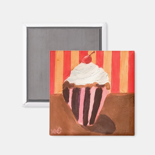 Imán Cupcake con glaseado de vainilla (Anverso/Reverso)