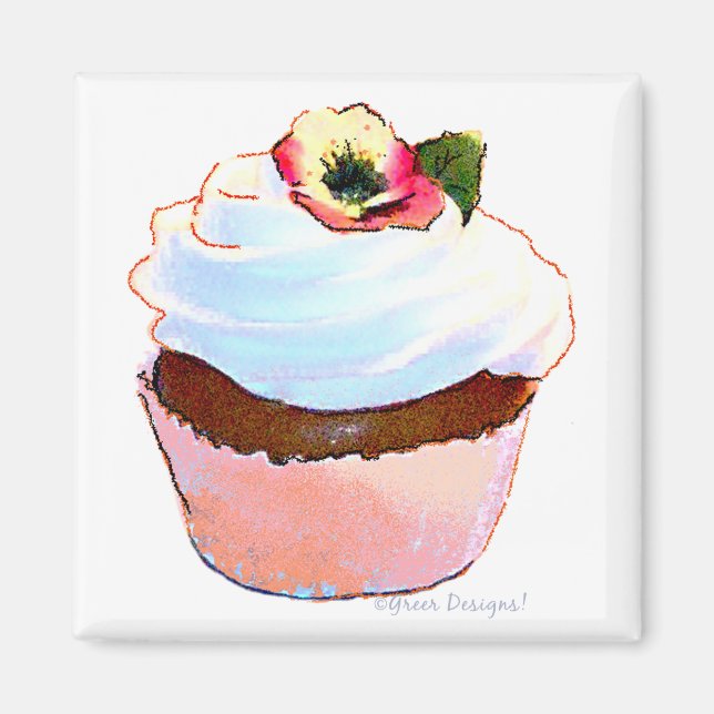 Imán Cupcake con pansia Art Design Magnet (Frente)