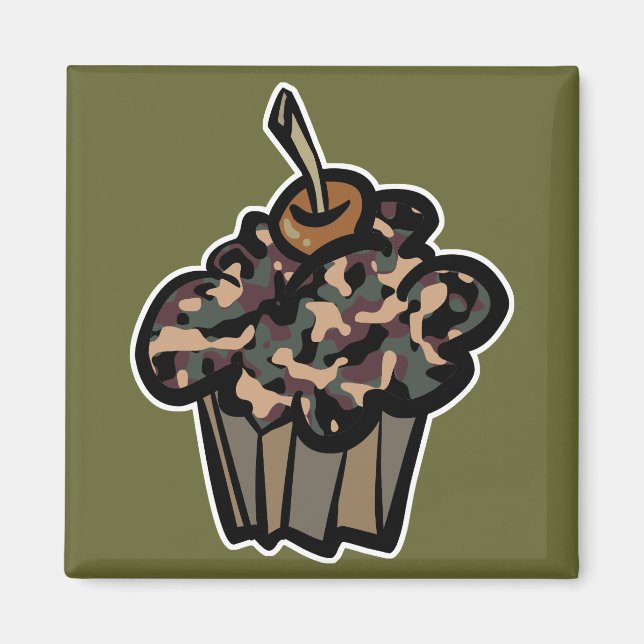 Imán cupcake de camuflaje (Frente)