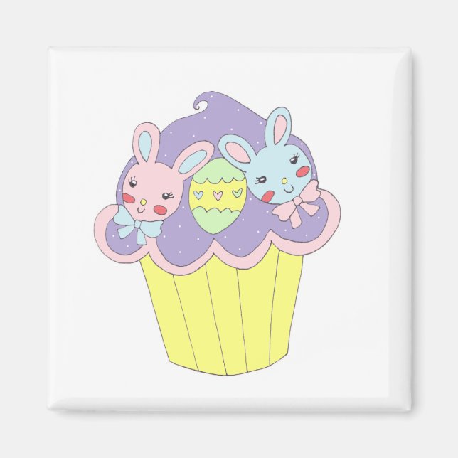 Imán Cupcake de conejitos de Pascua (Frente)