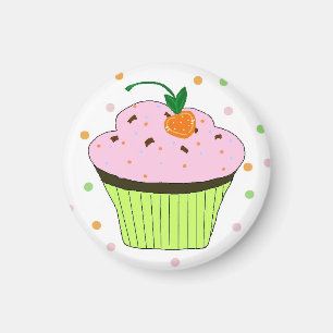 Imán Cupcake rosa glaseado con lunares