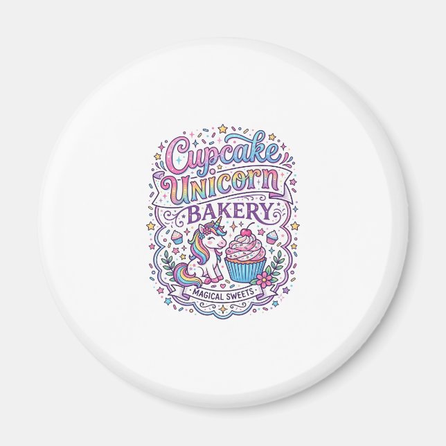 Imán Cupcake Unicornio Panadería de Unicornios Fondo Bl (Frente)