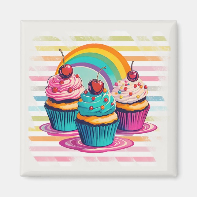 Imán Cupcakes, Cerezas y Arcoíris (Frente)