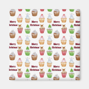 Imán Cupcakes de Navidad con Acuarela Feliz Navidad