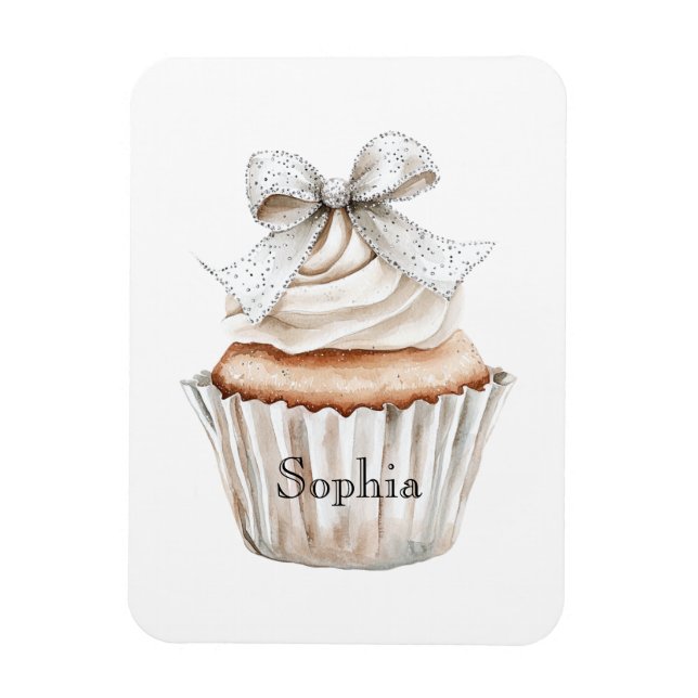Imán Cupcakes de Taza Blanca Plateada Glamurosa Arco (Vertical)
