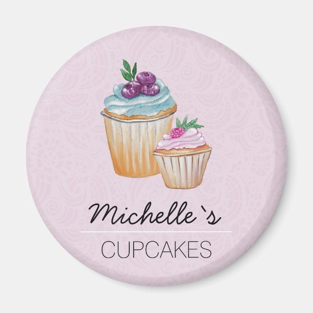 Imán Cupcakes Y Frutas Acuarela (Frente)