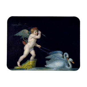 Imán Cupid que es llevado por un par de los cisnes