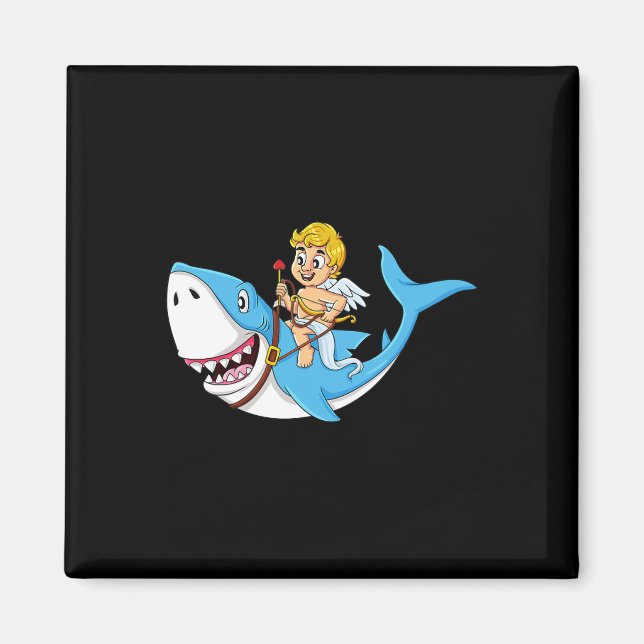 Imán Cupid Riding Shark Día de San Valentín Fun Boys Ch (Frente)