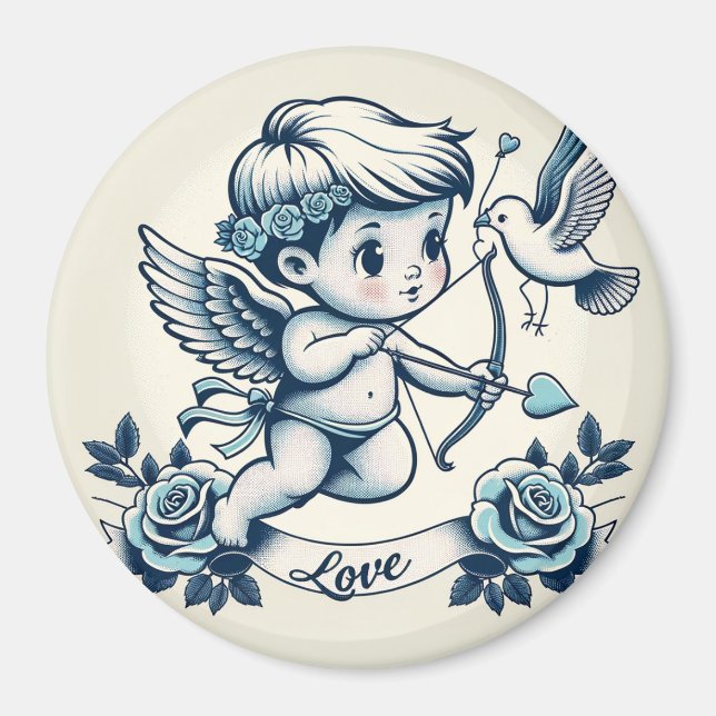 Imán cupido azul el día de San Valentín (Frente)