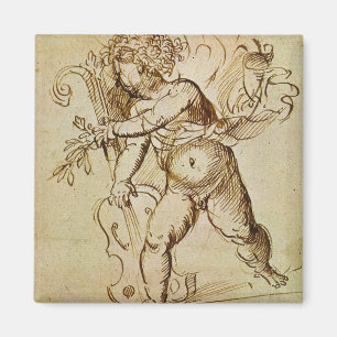 Imán Cupido con un violín por Domenico Campagnola