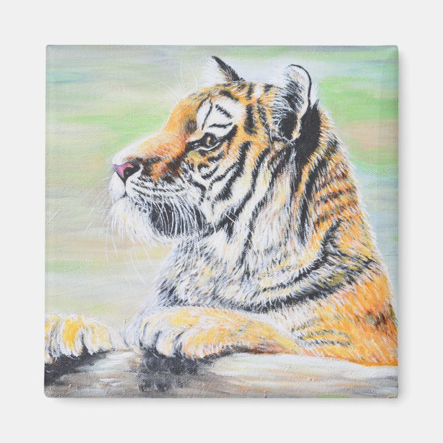 Imán Curiosa pintura de tigres (Frente)