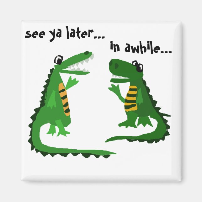 Imán Curioso lagarto hablando con cocodrilo (Frente)