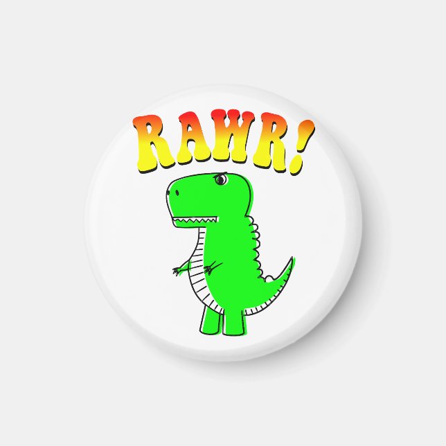 Imán Curte y enojado T-Rex RAWR Groovy Textos (Frente)