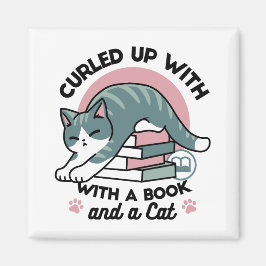 Imán Curva con un libro y un gato - cómodos lectores de