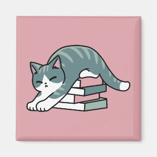Imán Curva con un libro y un gato - cómodos lectores de