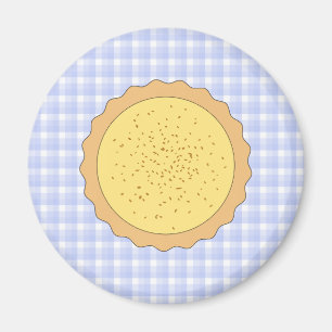Imán Custard Pie. Tart Amarillo, con Gingham Azul.