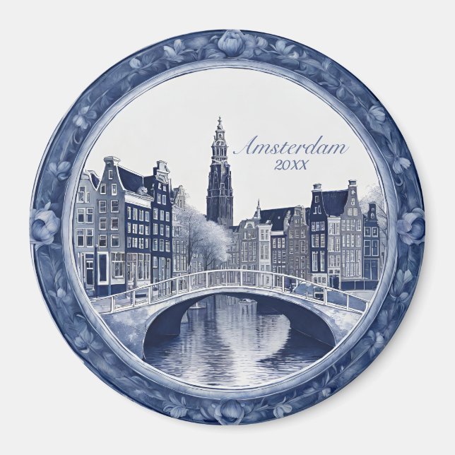 Imán Custom Blue Delft Amsterdam Souvenir (Frente)