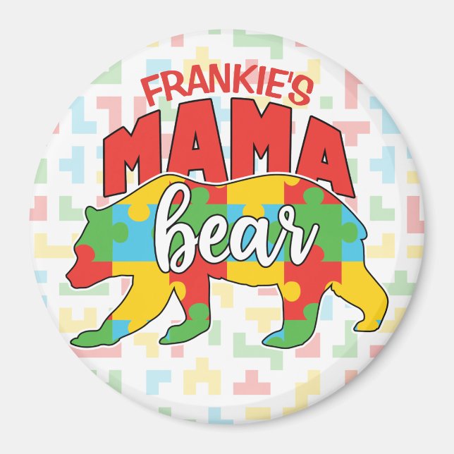 Imán Custom Childs NAME Mama Bear Autism Awareness Mom (Frente)
