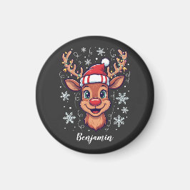 Imán Custom Christmas Cheer Cute Reindeer in Hat 