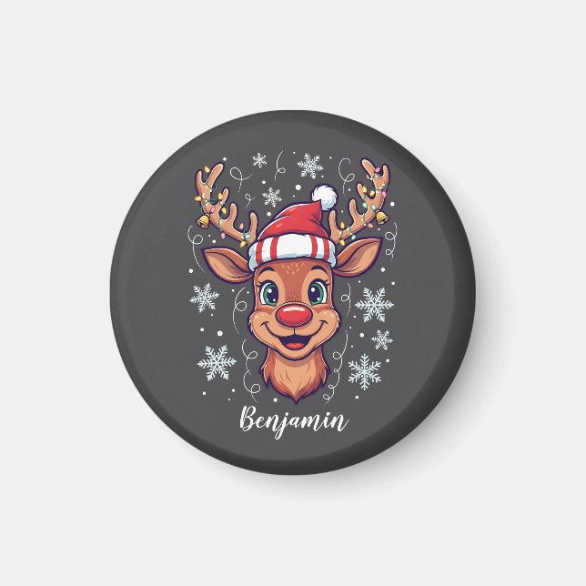 Imán Custom Christmas Cheer Cute Reindeer in Hat  (Frente)