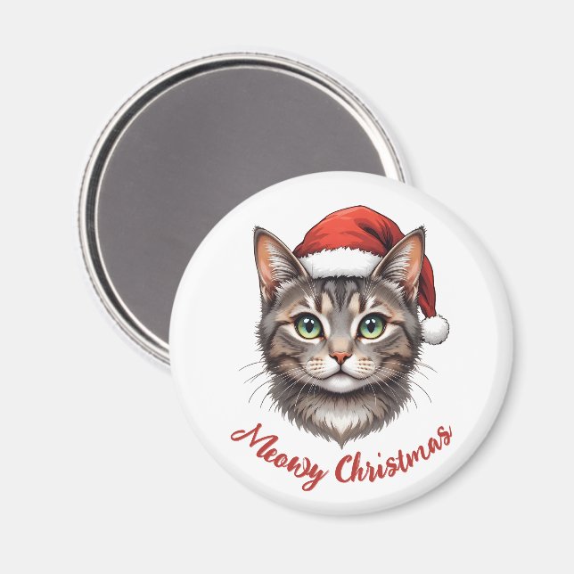 Imán Custom Cute Christmas Cat with Santa Hat (Anverso/Reverso)