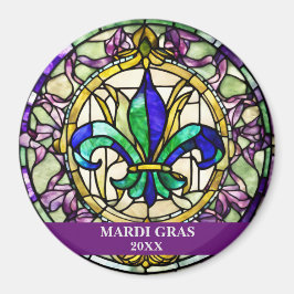Imán Custom Faux Stained Glass Mardi Gras Flower