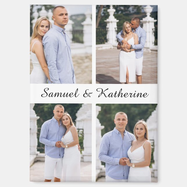Imán Custom Four Photo Romantic Keepsake with Names (Anverso)