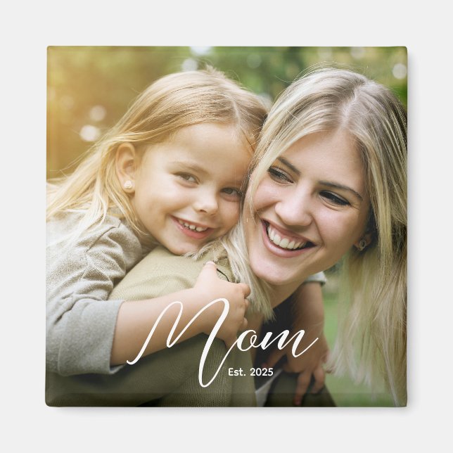 Imán Custom Mom Established Modern Script Photo (Frente)