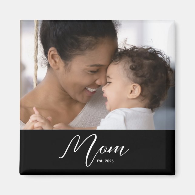 Imán Custom Mom Established Modern Script Photo (Frente)