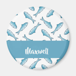 Imán Custom name blue fish on white