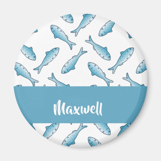 Imán Custom name blue fish on white (Frente)
